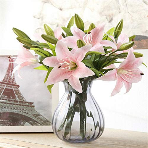 CWLPSL 1 Stück 3-Gabel 36 cm Seide künstliche Lilie Blume Hochzeit Kranz Pflanze Tisch gefälschte Blumen gelb