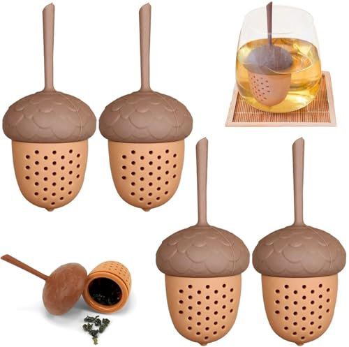 JINJUMEI 4 Stück Silikon Teesieb, Eichelform Tee Infuser, Teesieb zum Brauen für Tee, Losen Tee Tee-Ei Feines Teefilter, Wiederverwendbar für Tasse Teekanne Passend Geschenk für Teeliebhaber