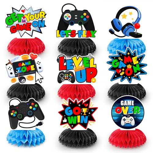 Kaxulvoblig Videospiel Centerpiece Table Decoration, 9pcs Videospiel Honeycomb Centerpieces Gaming Party Tischdekoration für Videospiel Motiv Deko