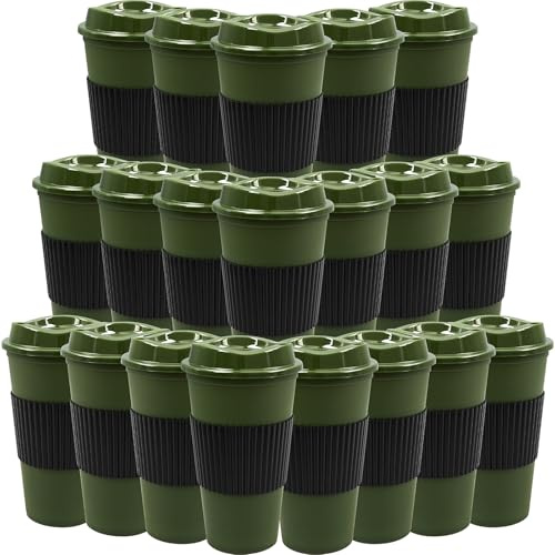MSYU 20 Pcs Reusable Coffee Cups with Lids 470 ml Plastic Tumblers Iced Coffee Cup Travel Mug for Adults and Women Kid Hot and Cold Drinks, Microwaveable (Green)