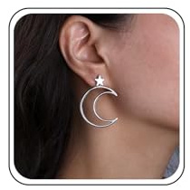 Cimenexe Bohemio Estrella Luna Chaqueta Pendientes De Plata Hueco Media Luna Joyería Para Las Mujeres