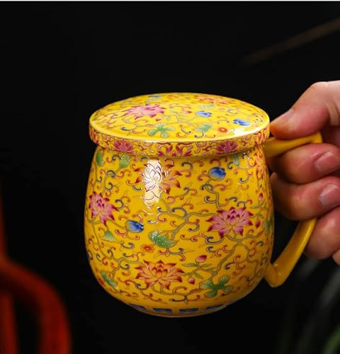 Teeservice aus Keramik, Teetasse aus Keramik, Teebecher mit Deckel, Reisebecher mit Henkel, Becher mit Deckel, großer Keramikbecher, große Becher mit Henkel, Tee-Ei-Bech