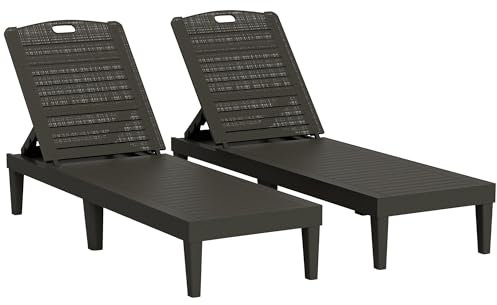 Outsunny 2er Set Sonnenliege wetterfest Gartenliege mit 4-Fach höhenverstellbarer Rückenlehne bis 120kg belastbar Outdoor Liegestuhl Gartenmöbel Strandliege Relaxliege für Pool, Strand Schwarz