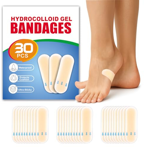 30pcs Hydrocolloid Blister Bandages - Waterproof Blister Bandages for Feet, Heels & Toes - Heel Blister Prevention & Recovery, Blister Pads (Spot, One Size)