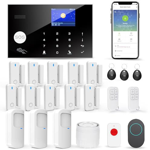 Système d'alarme Domestique, Alarme Maison sans Fil WiFi/GSM SMS, 22 Pièces, avec Détecteur De Mouvement, Sirène D'alarme 120 DB, Télécommande Intelligente, Invitation Vocale