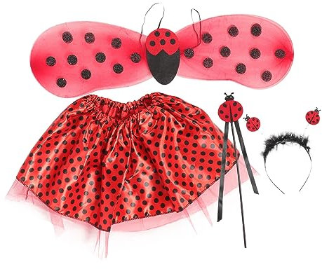 Homoyoyo 1satz Mädchen Marienkäfer Kostüm Mit Flügeln Haarreif Zauberstab Und Tüllrock Für Karneval Halloween Und Bühnenauftritte