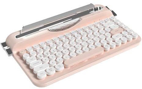 AJAZZ AF84 Clavier sans Fil, Design Rétro élégant avec Support Intégré pour Tablette et Téléphone, Touches Rondes Rétro de Couleurs Variées, 2,4GHz sans Fil/Bluetooth pour PC/Win/Mac (Rose)