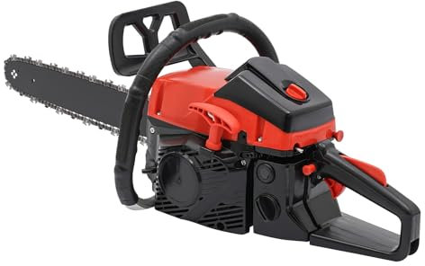 58CC 18Inch Petrol Chainsaw, 2.2Kw 2-Stroke Handheld Gasoline Chain Saw, Single Cylinder, Air-Cooled, CDI, Self-Reset Manual Start, Metal Saw Blade for Felling Big Trees or Trimming Branches