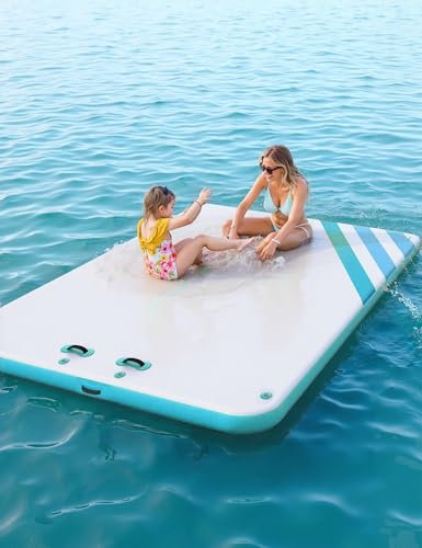 Garvee 10ft 8ft 6ft Inflatable Floating Dock Water Platform, Floating Island Raft with Rope Ladder Non-Slip Surface Swimming Water Platform for Pool Beach Ocean
