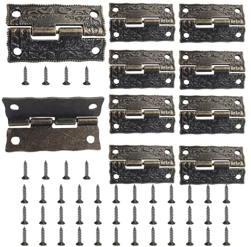 10 Pcs Antique Bronze Small Hinges with Screws, Mini Hinges for Alloy, Cabinet, Gate, Cupboard Door, Ideal for DIY Projects