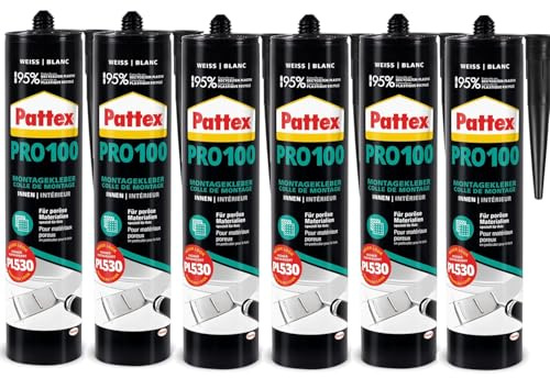 Pattex PRO 100 6er Set | Universeller Montagekleber für alltägliche Befestigungen – weiß, stark & einfach zu verarbeiten