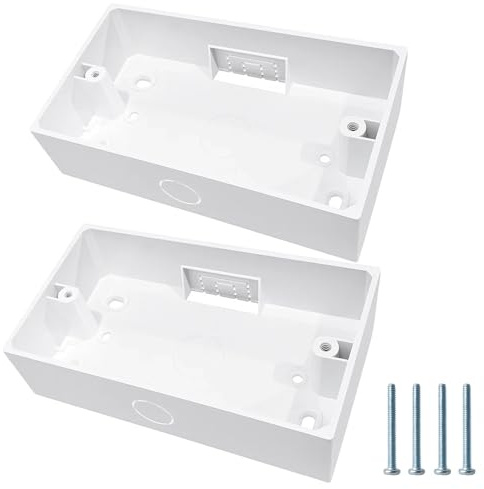 Double Socket Back Box, 2PCS White ABS Electrical Box with Screws, 146mm x 85mm x 35mm Wall Mount Back Box for Switches and Sockets, Durable Surface Mount Solution for Professional Installations