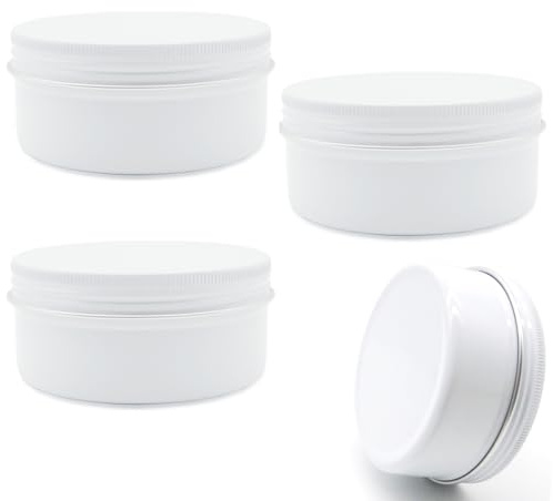 Wopanxye 4 latas de metal redondas de 250 g en tamaño de viaje, 250 ml, latas de aluminio con tapa de rosca para muestras de maquillaje, cosméticos, uñas, bálsamo de labios, ungüento, especias, dulces