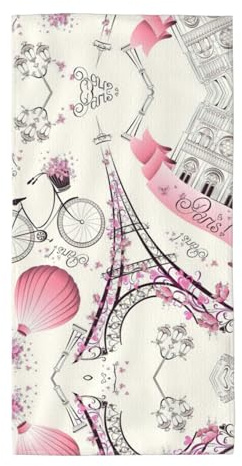 CHAbu Toalla larga impresa de la Torre Eiffel y una bicicleta, de secado rápido, alta absorción de agua, esponjosa, suave, portátil, natación, viajes, gimnasio