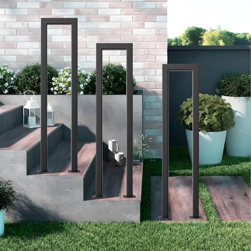 Renmlion Industrial Iron Stairs Handrail｜Non-Slip U-Shaped Stair Railing Safety Guardrail｜Floor Mount Hand Rail for Exterior Steps Fits 1 Steps｜Black Grab Bars for Concrete or Wooden Steps(35cm/14in)