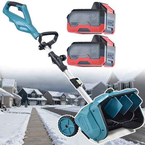 BOOZXCV Pala Elettrica per Neve da Esterno, Spazzatrice per Neve Senza Filo con Direzione Regolabile a 45° e Manico Telescopico (110-130cm), per Rimozione della Neve da Casa (2batteries)