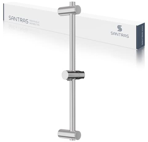 SANTRAS® Wandstange DELUXE in Chrom mit 1000 mm Rohr mit Duschkopfhalterung – Individuell verstellbare Brausestange 100 cm mit 2 Halterung mit jeweils 1 Bohrloch