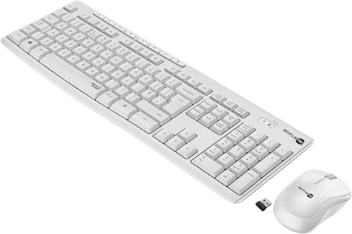 SIMPLETEK - Kit Tastiera e Mouse Ottico Wireless | Layout Inglese UK QWERTY, Tasti Multimediali, Silenzioso (Bianco)