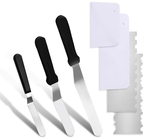 7 Pcs Cake Scraper, Cake Icing Smoother, Metal and Plastic Buttercream Spatula Tools for Cakes Baking Cream Decorating