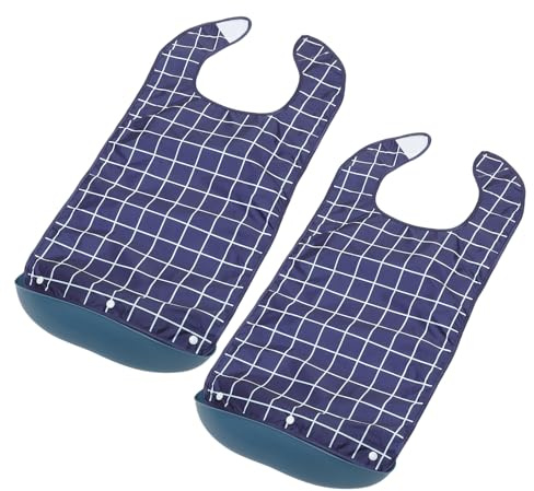 MOTHNUR Lot de 2 Bavoirs Imperméables pour Adultes Seniors Protège-Vêtements avec Récupérateur de Miettes Col Ajusté Confortable Bavoirs Lavables pour Repas à Domicile Ehpad Bleu