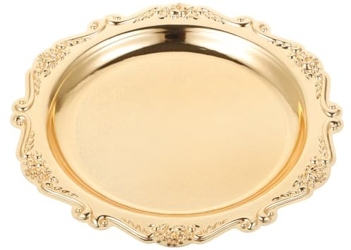 SHINEOFI Elegant Iron Serving Tray, 8' Decorative Dessert Fruit Platter Tray for Home Parties Entertaining Jewelry Dish And Snack Food Display Platter, Golden