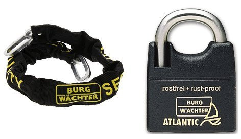 BURG-WÄCHTER Vierkantkette, Hochwertige Textilummantelung, Länge: 90 cm, Stärke: 6 mm, SKM 6/90 + Vorhängeschloss, 6 mm Bügelstärke, 2 Schlüssel, Atlantic 217 F 40 Ni SB, 1 Stück