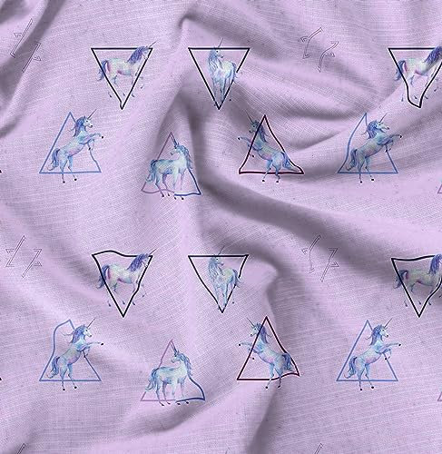 Soimoi Lila Baumwolljersey Stoff Einhorn u Dreieck geometrisch Stoff Drucke Meter 58 Zoll breit
