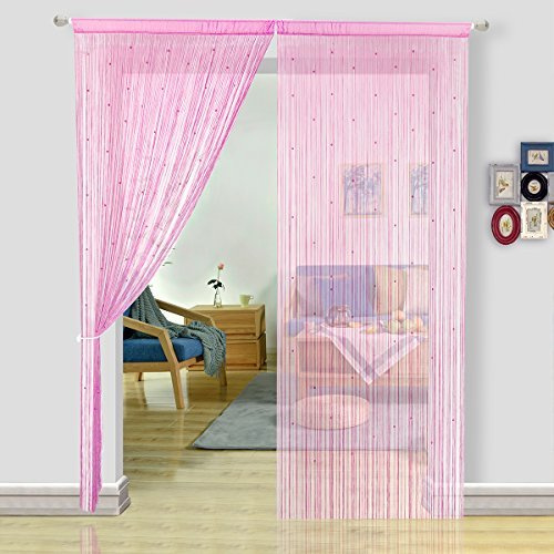 HSYLYM Sträng gardiner spaghetti dörrpärlor lättvikt färgglada täta pärlgardiner för festdekorationer, rosa, 90 x 245 cm