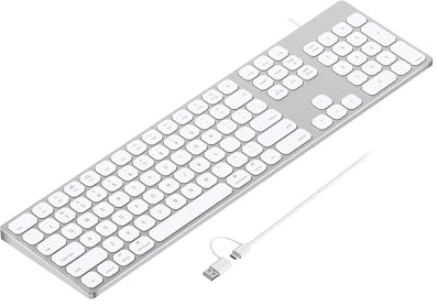 9H Teclado de aluminio con cable USB con teclado numérico para Mac y PC | Compatible con Mac Pro, Mini, iMac, MacBook Pro/Air, portátiles y computadoras PC