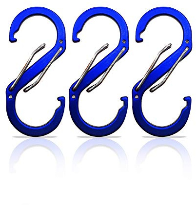 S Karbinhake 3-pack - Liten karbinhake - Nyckelring av aluminium - Svart karbinhake - Karbinhake med dubbel öppning - Mini karbinhake - Karbinhake för utomhusbruk - Carabiner (52 x 23 mm, blå)