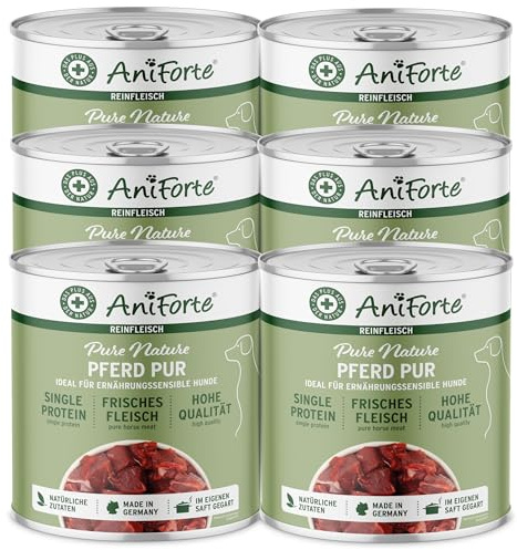 AniForte Hundefutter Nass Pferd Pur 6 x 800g - Naturprodukt für Hunde, Fleisch pur Nassfutter, getreidefrei & glutenfrei, Single Protein Futter