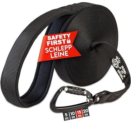 HUND IST KÖNIG Schleppleine 15m für Hunde 12-70kg - Lange robuste Hundeleine mit Griffpolster & Sicherheitskarabiner - Trainingsleine + eBook, Hundeleine lang 5m, 10m, 15m, 20m