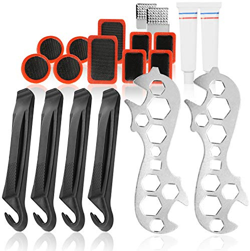 com-four® 20-teiliges Fahrradreparatur-Set, umfassendes | Flicken - Kleber - Multi-Schraubenschlüssel und mehr