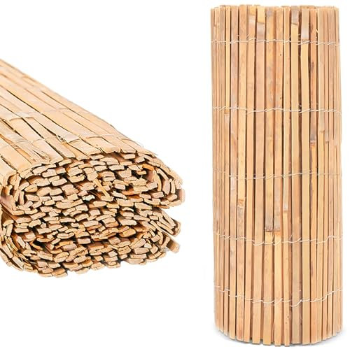 BLADO Natural Bamboo Slat Fence - Screening Slatted Roll for Garden Outdoor Wind/Sun Protection-Garden Privacy Shield-Fence Panel (H: 1M x L: 4M)