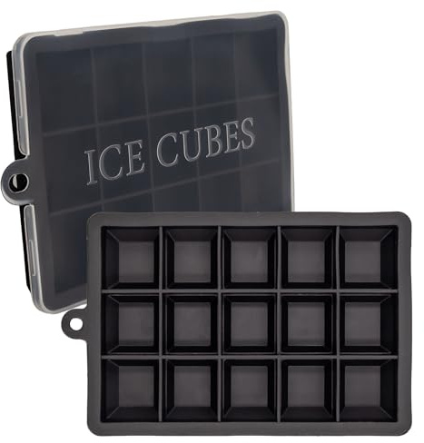 Intirilife 2x Eiswürfelformen in SCHWARZ - 2er Set à 15 Fächer Eiswürfel Silikonformen mit Deckel - 18 x 13 x 2.5 - Flexibler Eiswürfelbehälter für Eis Babynahrung und mehr - Deckel nicht abschließend