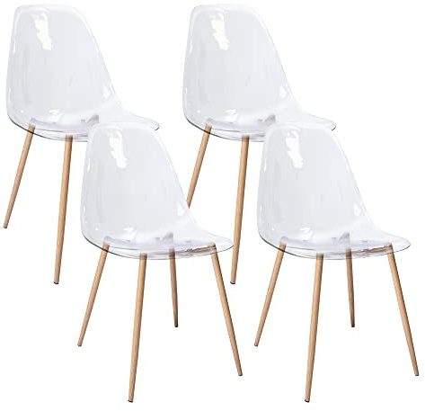 CangLong Satz von 4 Home Chair Modern Transparent Polycarbonat Robuste Esszimmerstühle mit Metallbeinen für Küche Esszimmer & Gardon