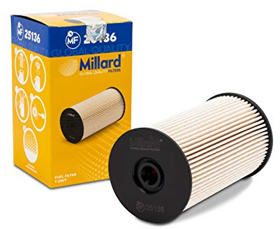 Millard Filters MF-25136 Filtro de Combustible para coche con medio filtrante separador de agua de 3 capas Incluye Junta necesaria para instalación