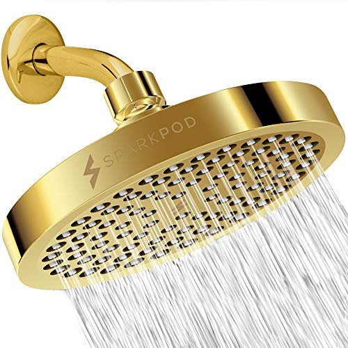 SparkPod Cabezal de ducha, lluvia de alta presión, aspecto dorado moderno de lujo, sin complicaciones, instalación en 1 minuto, el reemplazo ajustable perfecto para tus cabezales de ducha de baño