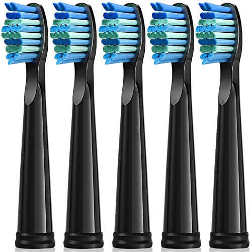 Electric Toothbrush Heads 5pc Compatible with Fairywill D7/D8/FW507/FW508/FW551/917/959/SG-E9 Moderately Soft Bristles Brush Replacement (Black)