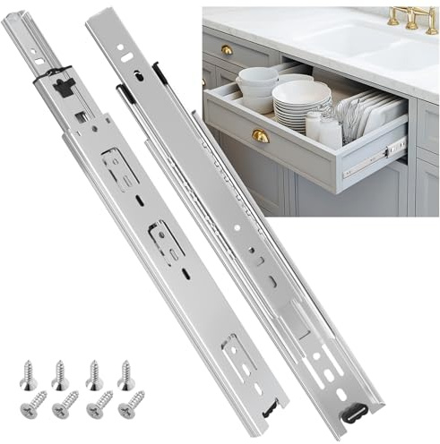 SHUHANG Schubladenschienen Vollauszug mit Kugelgelagerten Schubladenauszug 250mm Schubladenschiene Küchenschubladen Schubladenführungen 45 KG Tragfähigkeit Seitenmontage Silber 1 Paar
