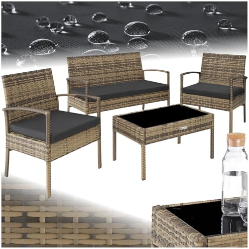 tectake® Ensemble Salon de Jardin Exterieur en Poly Rotin Canapé 2 Places 2 Fauteuil Salon et 1 Table de Jardin, Mobilier de Jardin pour Amenagement Balcon Terrasse Veranda
