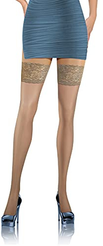 sesto senso Stay-ups med spets, 8 DEN fina strumpor, tunna dam, Beige – Miele, M-L
