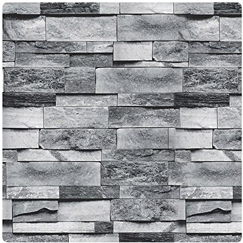 Ohmywor Brick Self Adhesive Wallpaper Grey, 45x500CM | Peel and Stick, Lining Paper, Door Sticky Back Wall Paper, For Bedroom Kitchen Living Room