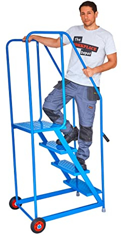 The Workplace Depot Mobile Warehouse Steps on Wheels, Safety Access Ladder With Platform and Handrail (4 Tread)