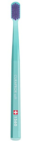 Curaprox Cepillo de dientes Suave CS 1560 - Cuidado Bucal para Adultos/Inicio Suave para Preferencias de Cepillado Más Firmes/Paquete Individual, Turquesa-Violeta/Hecho en Suiza