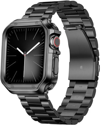 BINLUN Bracelet Compatible avec Apple Watch 46mm 45mm 44mm 42mm 41mm 40mm 38mm 49mm Bracelets Acier Inoxydable Métal avec Boîtier TPU Compatible avec iWatch Serie 11/10/9/8/7/6/5/4/3/2/1/Ultra/SE