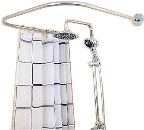 Duschvorhangstange U-Form, Edelstahl Duschstange für Duschvorhang Justierbare Duschvorhangstange Universal Set Kein Bohren Erforderlich für Vorhang, Dusche und Schrank (Silber,80-180 cm)