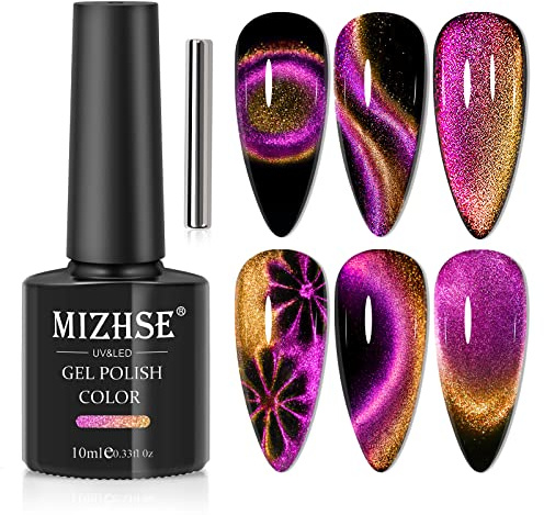 MIZHSE Cat Eye UV Cel nagellack 9D holografisk katt ögongel nagelpolish lila gel naglar set gelnaglar 10 ml med magnet blötläggning av UV nagellack glitter kateye magnet för hem gör-det-själv