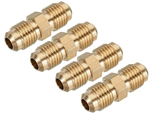 sourcing map Latón Tubo Acoplador, 1/4 Abocardado x 1/4 Abocardado Macho Conector Tubería Acoplamiento Accesorio Unión Gas Adaptador para HVAC Aire Acondicionado, Paquete de 4
