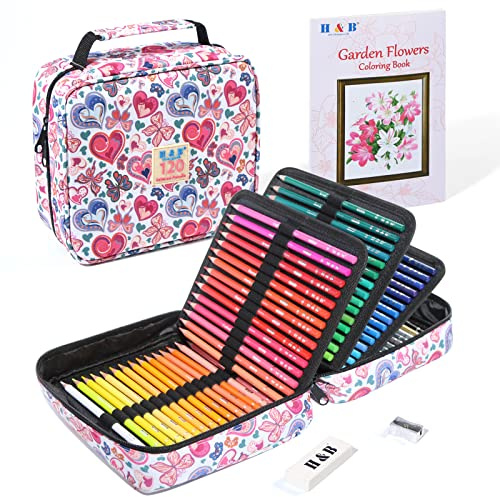 H & B 120 Colored Pencil Set Art Supplies Drawing Kit for Adult Coloring and Kids Colouring Sketchbook with Case